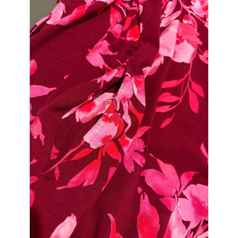 J. Jill Burgundy Pink Floral Short Sleeve Midi Dress Pockets Size L Shift Knit - Picture 7 of 7